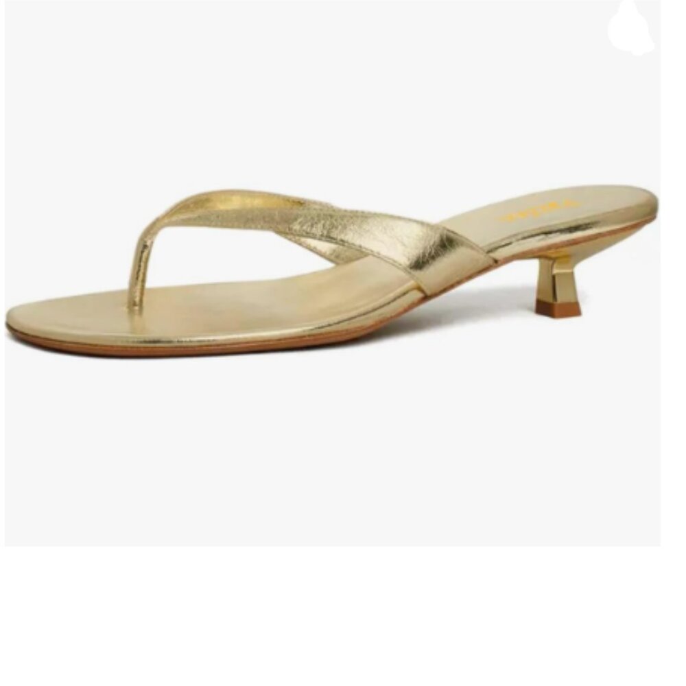 Pazzion Gold Open Toe Kitten Heels Flip Flop Slip On Low Heel Thong Sandal
